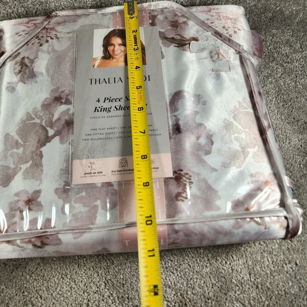 Thalia Sodi 4 Piece Satin King Sheet Set Mauve Floral Bedding